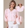 INSPIRE CHIC Women's Button Down Striped Dressy Casual Turndown Collar 3/4 Puff Sleeve Babydoll - 2 of 4