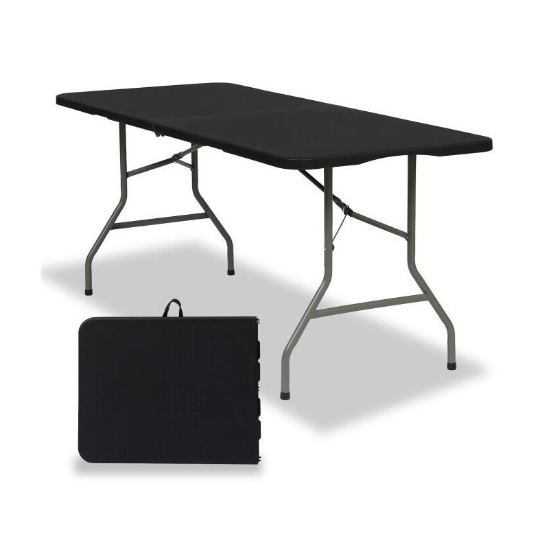 SUGIFT 6ft Portable Plastic Folding Tables for Home Garden Office Indoor Outdoor, Black, 1 of 8