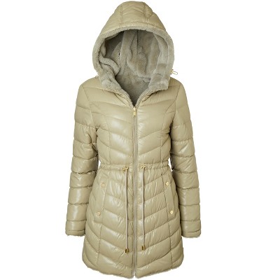 Sportoli Womens Winter Coat Reversible Faux Fur Lined Quilted Puffer ...