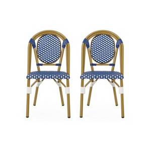 Christopher Knight Home Remi 2pk Outdoor French Cafe Chairs - Blue/White/Bamboo - 1 of 4