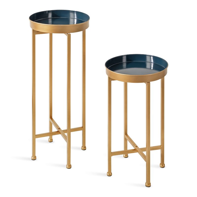 Kate and Laurel Celia Round Metal Foldable Tray Table Set, 1 of 9