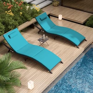 ALAULM Patio Chaise Lounge Set Outdoor Lounge Chair, Rattan Reclining Chair Adjustable Backrest, Pool Sunbathing Recliners with Folding Table - 1 of 4
