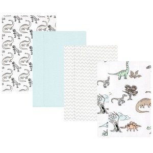 Hudson Baby Cotton Flannel Burp Cloths, Neutral Dino World 4-Pack, One Size - 1 of 4