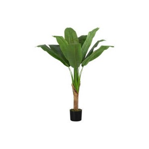 Syemin Artificial Plant Banana Tree Indoor Faux Fake Floor Greenery Potted Real Touch Decorative Green Leaves Black Pot, Green, 39"*37"*43" - 1 of 4