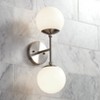 Possini Euro Design Oso Mid Century Modern Wall Light Sconce Brushed Nickel 6" 2-Light Fixture Opal Glass for Bedroom Bathroom Vanity Living Room Home - 2 of 4
