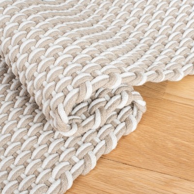 Ivory Hand-Knotted Cotton Basket Weave 5' x 7' Rug