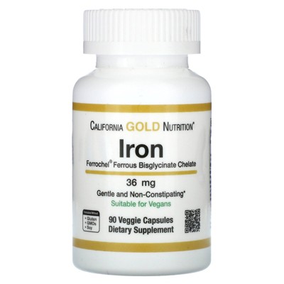 Ferrochel Iron, Ferrous Bisglycinate Chelate Form, Gentle on the Stomach, 36 mg, 90 Veggie Capsules