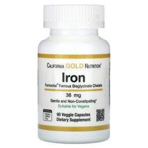 Ferrochel Iron, Ferrous Bisglycinate Chelate Form, Gentle on the Stomach, 36 mg, 90 Veggie Capsules - 1 of 3