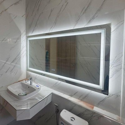 40/60/63in Oversize Led Dual Illuminated Bathroom Mirror Wall Mount Antifog Vanity Mirrors Shatterproof Aluminum