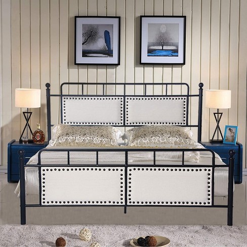 DOMETOUR Queen Bed Frame with Upholstered Headboard & Footboard Heavy Duty Platform Bed Frame Metal - image 1 of 4