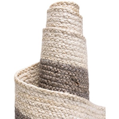 Handmade Gray and White Braided Oval Jute Rug 9' x 12'