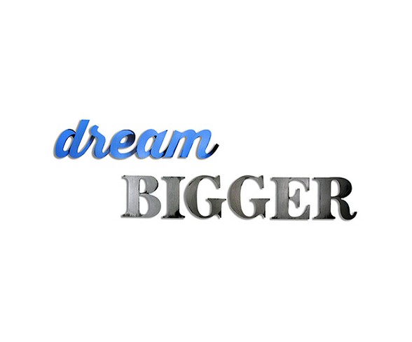 Dream Bigger Hand Painted Dimensional Wall Words Gunmetal 24 x 19 x .25 - Letter2Word