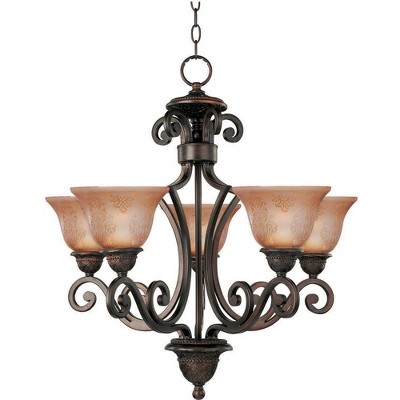 Victorian Oil Rubbed Bronze 5-Light Chandelier with Amber Glass Shades