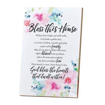 Collections Etc Bless This House Watercolor Flowers Wooden Plaque 6" x 0.75" x 9"