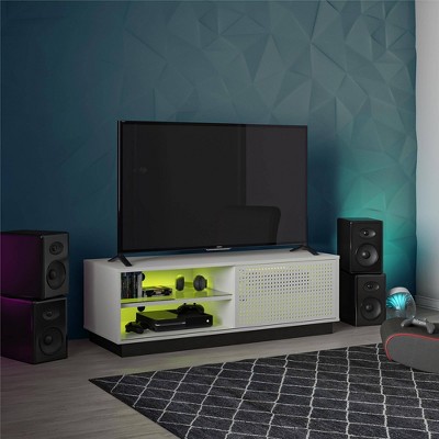 Contemporary White Gamer TV Stand with LED & Wire Management