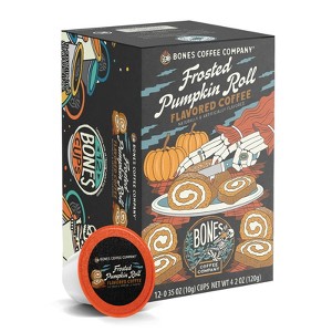 Bones Coffee Company Frosted Pumpkin Roll Flavored Coffee Pods, 12 ct Single-Serve Bones Cups Compatible with Keurig Coffee Maker - 1 of 3