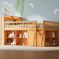 ModernLuxe Full Size Loft Bed with Built-in Shelves & LED Headboard Light (Natural)