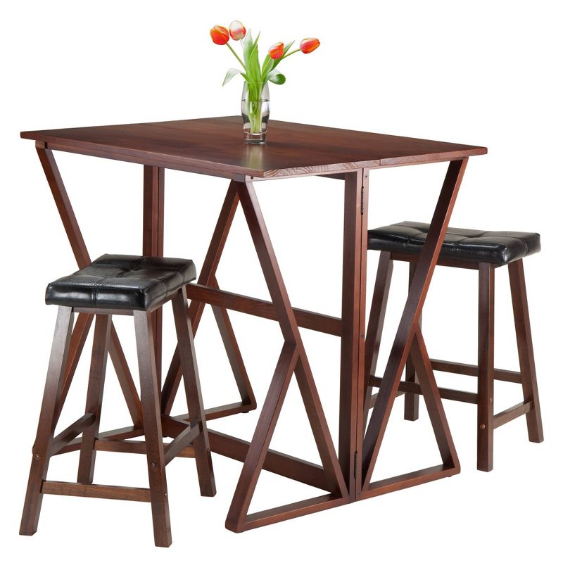 3pc 24&#34; Harrington Drop Leaf Counter Height Dining Set with Cushion Stool Wood/Walnut/Black - Winsome, 3 of 10
