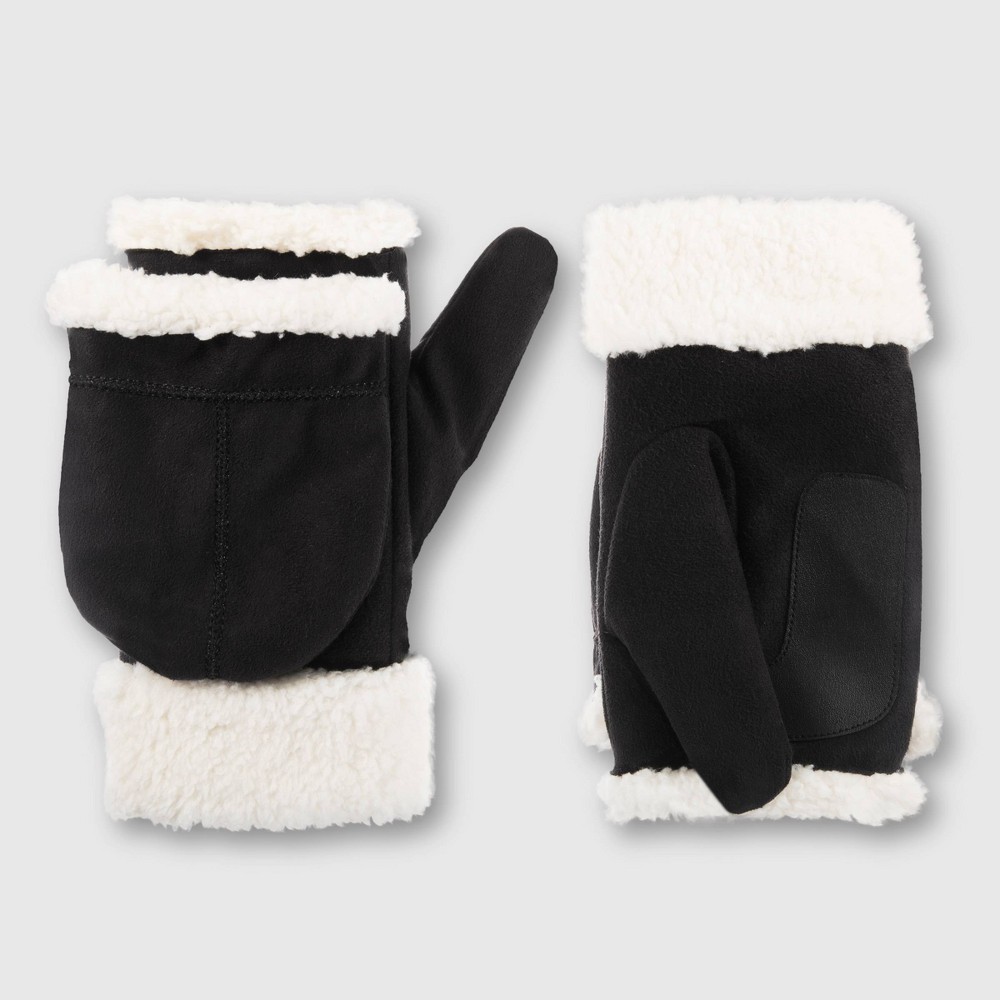 Isotoner Microsuede Flip Top Mittens - Black L/XL