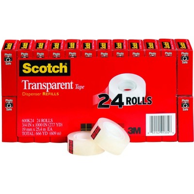 Scotch 600 Transparent Tape, 0.75 x 1000 Inches, Glossy, pk of 24