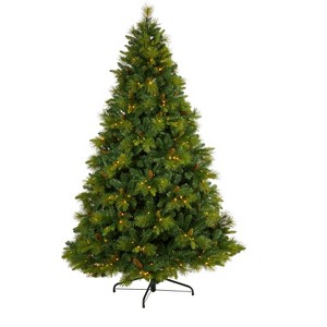 Nearly Natural 7.5-ft North Carolina Mixed Pine Artificial Christmas Tree with 470 Warm White LED Lights, 1895 Bendable Branches and Pinecones - 1 of 4