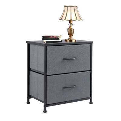 GlasFlength Nightstands Dresser Chest of Drawers, 2 Drawer Storage Corner Cabinet, Metal Frame and Wood Top, Grey 18"*11.8"*20"