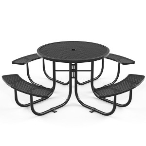 COWLOWN Black 46" Round Outdoor Steel Picnic Table with Central Umbrella Pole, Outdoor Gatherings - 1 of 4