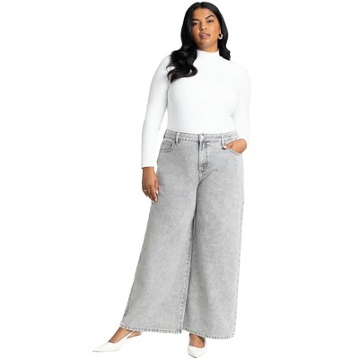 ELOQUII Women's Plus Size The Yvette Rigid Wide Leg Jean