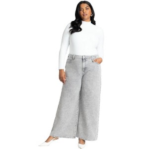 ELOQUII Women's Plus Size The Yvette Rigid Wide Leg Jean - 1 of 4