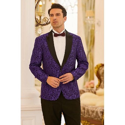 COOFANDY Mens Floral Tuxedo One Button Luxury Shiny Blazer Dinner Party Prom Wedding Suit Jacket Grey XL — фото 2