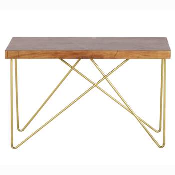 Walter Sofa Table Mango Wood Top with Brass Inlay and Base - Steve Silver Co.