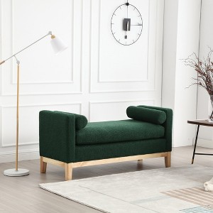 53.5"W Upholstered Bench, Ottoman Bench With Wood Legs & Bolster Pillows For End Of Bed, Bedroom, Living Room, Entryway - 1 of 4