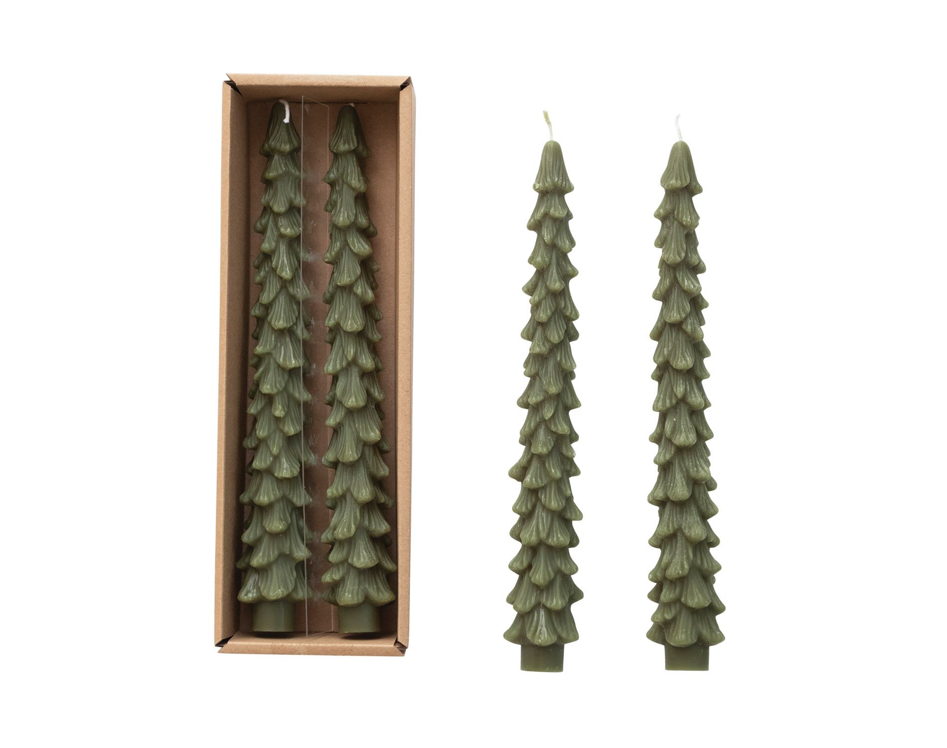Unscented Tree Shaped Taper Candles, Boxed Set Of 2