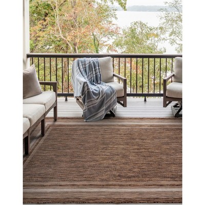 5'3" x 8' Soft Border Brown/Ivory Outdoor Rug