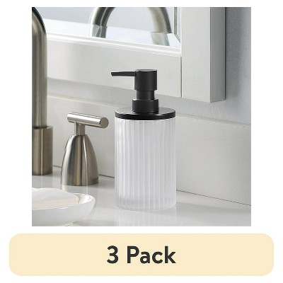 LunaLulinlk (Pack of 3) Ribbed Glass and Metal Soap Pumps, White with Black Trim