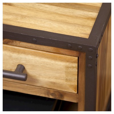 Luna Natural Acacia Wood and Iron End Table with Storage