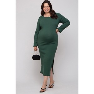 Pinkblush Forest Green Ribbed Side Slit Maternity Plus Maxi Dress - 1 of 3