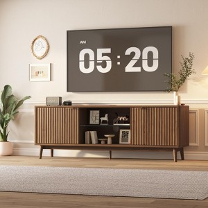 63" TV Stand with Power Outlets, Modern Entertainment Center with Adjustable Glass Shelf & Storage Cabinets - 1 of 4