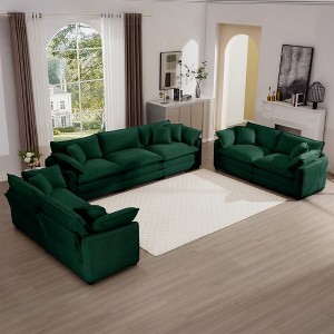 2-Piece Corduroy Fabric Modern Living Room Sofa Set with 2-Seater and 3-Seater, Large Deep Seat, Recliner, and 8 Cushion Upholstery - 1 of 4