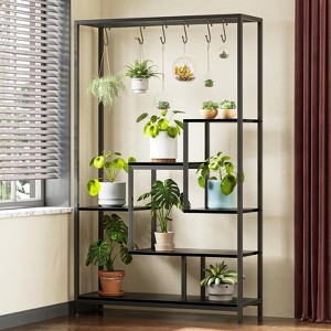 5-Tier Tall Indoor Plant Stand with Hanging Hooks and Large Metal Shelf - Multi-Purpose Display Rack for Garden - 1 of 4