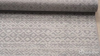 Waynetown Light Gray Geometric Synthetic Oval Area Rug 5'3" x 7'