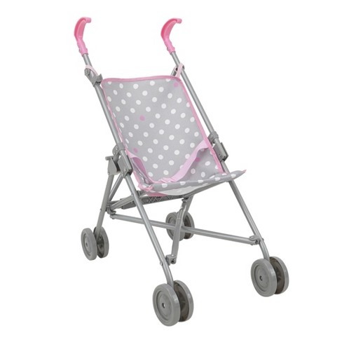 Cotton Candy Pink Umbrella Doll Stroller In Grey Polka Dots Fits Dolls To 24 Target