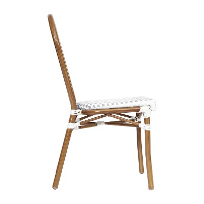White and Gray Wicker Rattan Bistro Chair with Natural Aluminum Frame