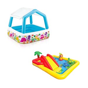 Intex Ocean Scene Kiddie Pool With Shade Canopy & Ocean Play Kiddie Pool & Games - 1 of 4