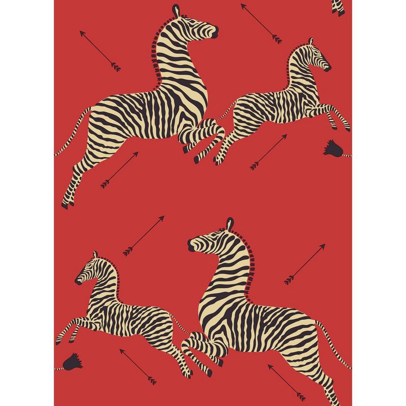 Brewster Zebra Safari Scalamandre Self Adhesive Wallpaper Masai Red, 1 of 8