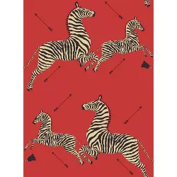 Brewster Zebra Safari Scalamandre Self Adhesive Wallpaper Masai Red