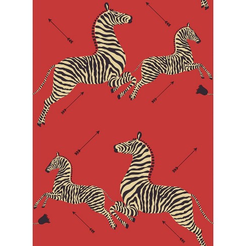 Brewster Zebra Safari Scalamandre Self Adhesive Wallpaper Masai Red - image 1 of 4