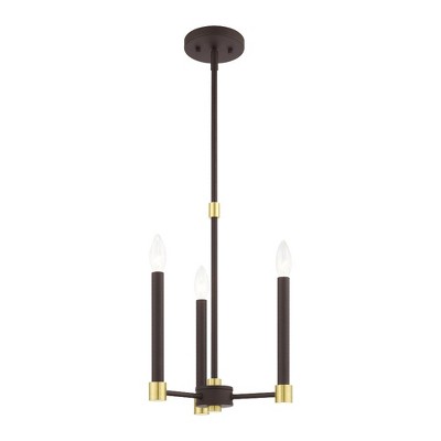 Karlstad Bronze and Satin Brass 3-Light Chandelier