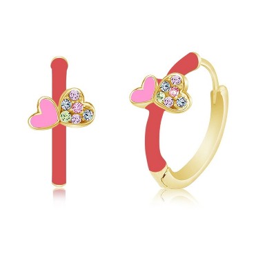 Chanteur Hypoallergenic Kids Jewelry Accessories Round Heart Red CZ Yellow Gold Brass Plating hoop Earrings