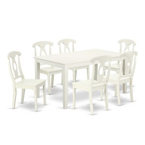 HomeStock 7-Piece Rectangle Linen White Finish Solid Wood Top Dining Table with 6 Chairs - 1 of 4